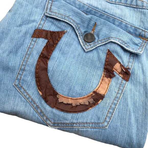 True Religion Jeans Size 40 Blue Leather Horseshoe - Picture 9 of 10
